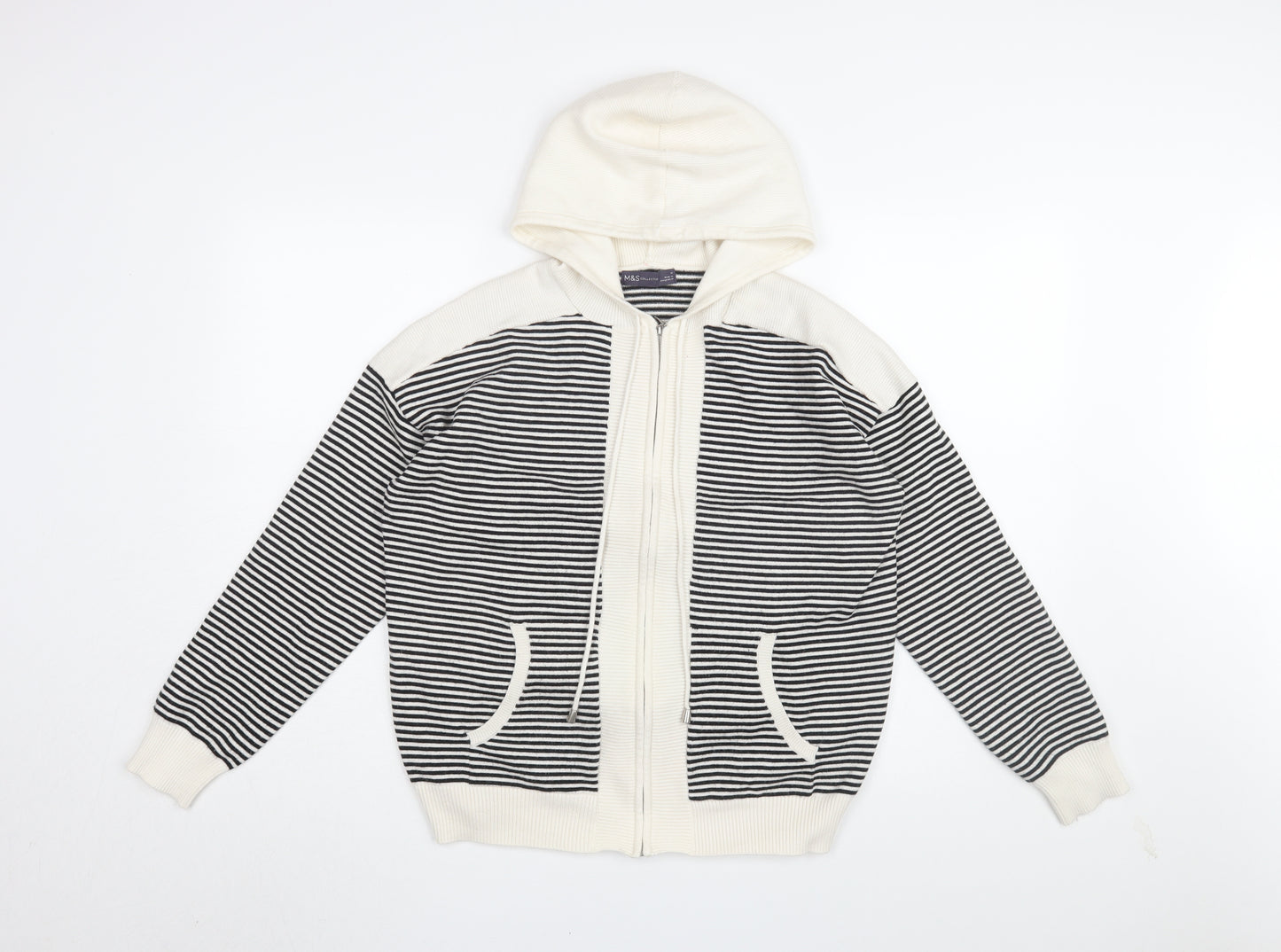 Marks and Spencer Women's Hoodie M Black Ivory Stripe
