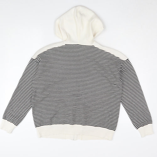 Marks and Spencer Women's Hoodie M Black Ivory Stripe