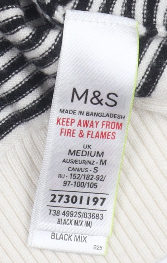 Marks and Spencer Women's Hoodie M Black Ivory Stripe