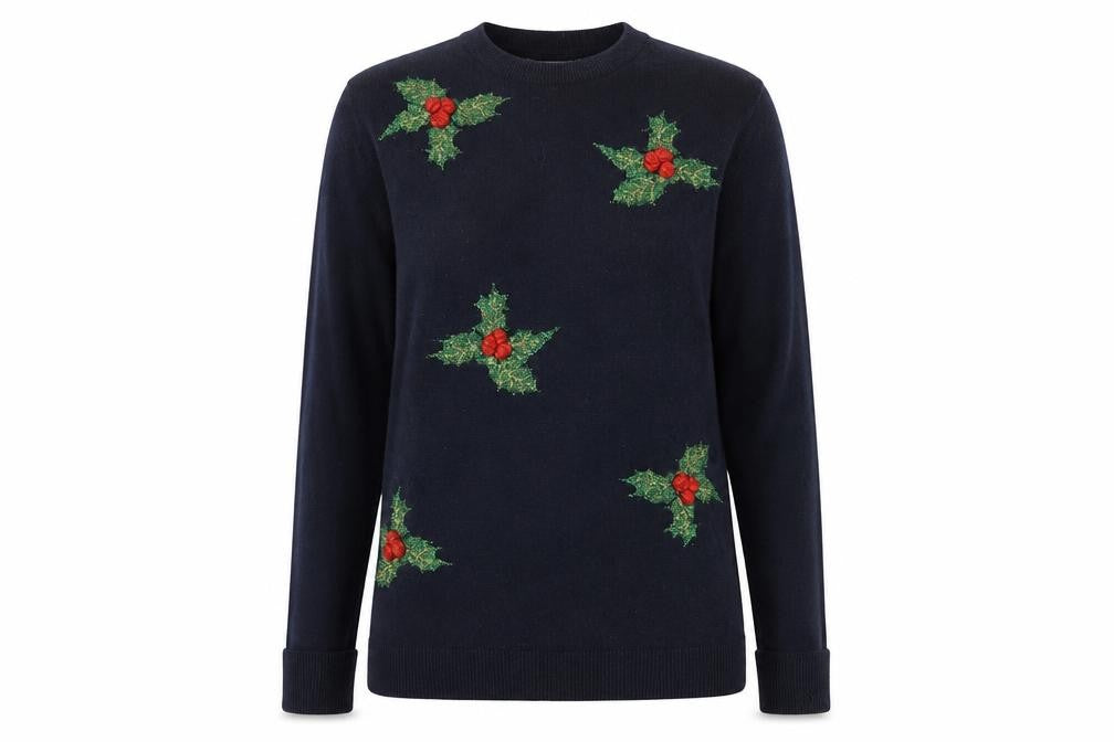 Front view of Warehouse Women's Black Christmas jumper -, size 6