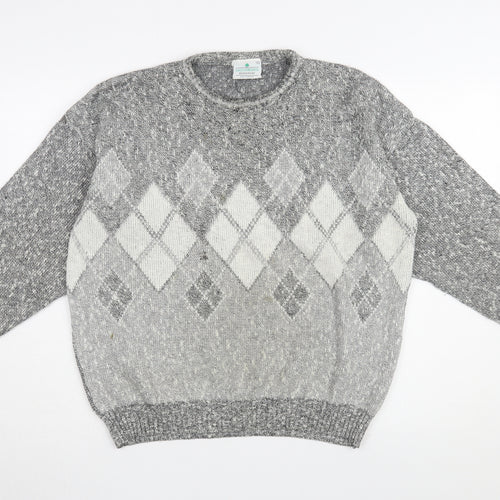 Greenwoods Men's Grey Argyle Pullover Jumper XL