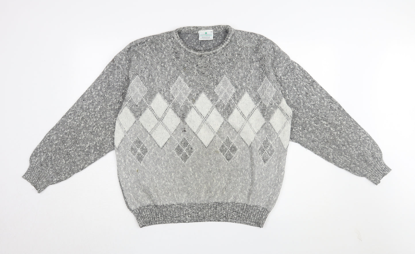 Greenwoods Men's Grey Argyle Pullover Jumper XL