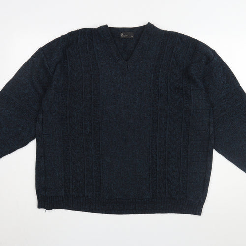 BHS Men's Black Medium Cable-Knit V-Neck Jumper
