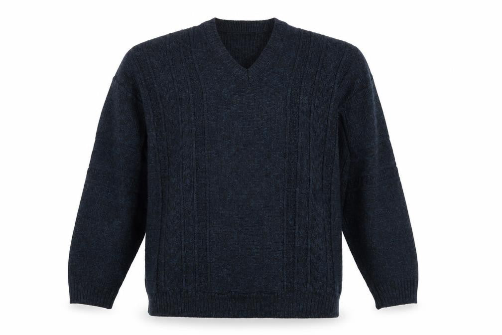 Front view of BHS Men's Black Medium Cable-Knit V-Neck Jumper