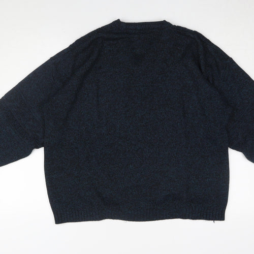 BHS Men's Black Medium Cable-Knit V-Neck Jumper