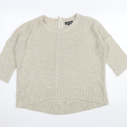 Warehouse Women's Beige Jumper, Size 14, Sequin Accents