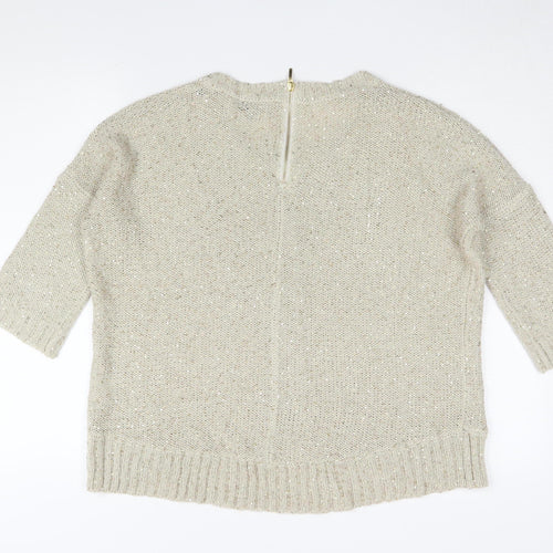 Warehouse Women's Beige Jumper, Size 14, Sequin Accents