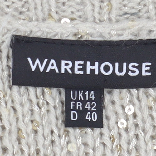 Warehouse Women's Beige Jumper, Size 14, Sequin Accents