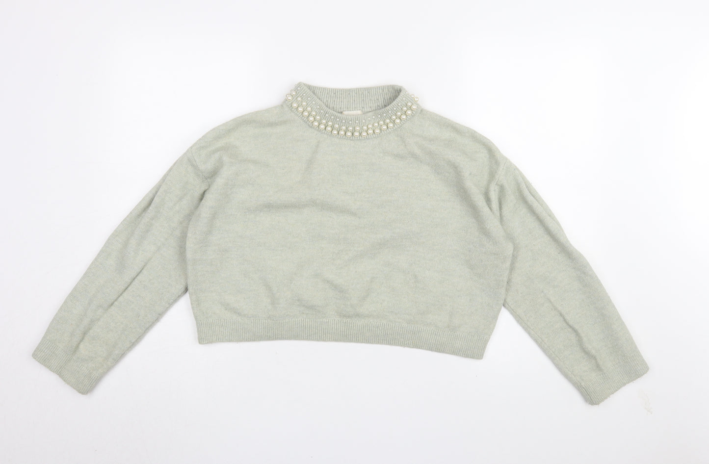H&M Women's Grey Beaded High Neck Jumper M