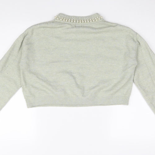 H&M Women's Grey Beaded High Neck Jumper M