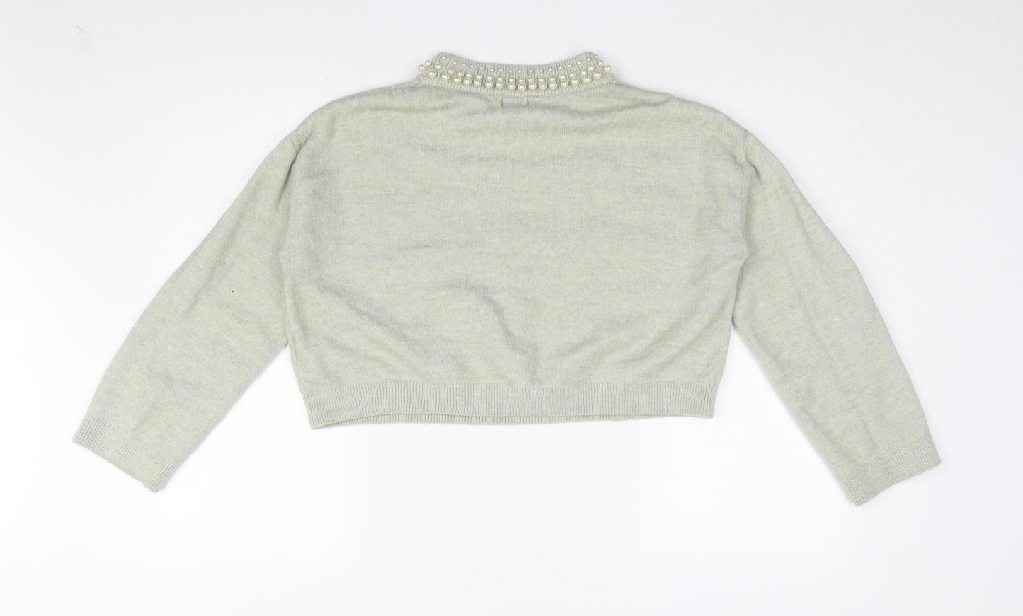 H&M Women's Grey Beaded High Neck Jumper M