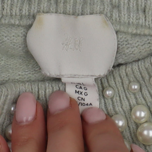 H&M Women's Grey Beaded High Neck Jumper M