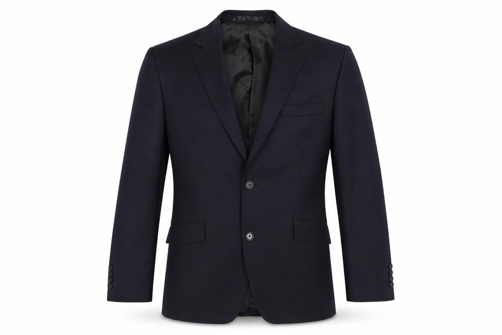Front view of Dehavilland Men's Black Blazer, size 36R, Regular Fit