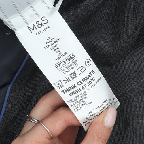 Marks and Spencer Men's Grey Long Suit Jacket, 46L