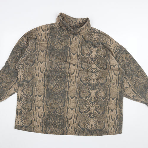 I-X LONDON Women’s Brown Mock Neck Animal Print Blouse, Size 12