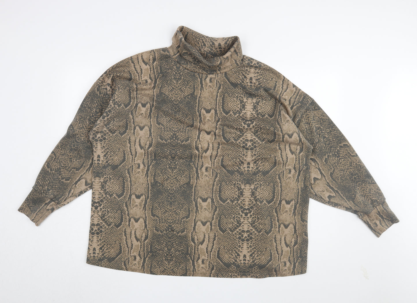 I-X LONDON Women’s Brown Mock Neck Animal Print Blouse, Size 12