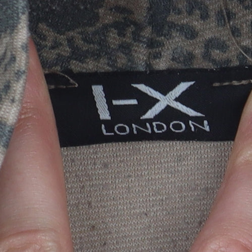 I-X LONDON Women’s Brown Mock Neck Animal Print Blouse, Size 12