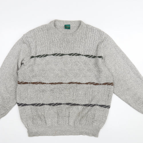 Canda Men's Grey Chunky-Knit Pullover Jumper, Size 12