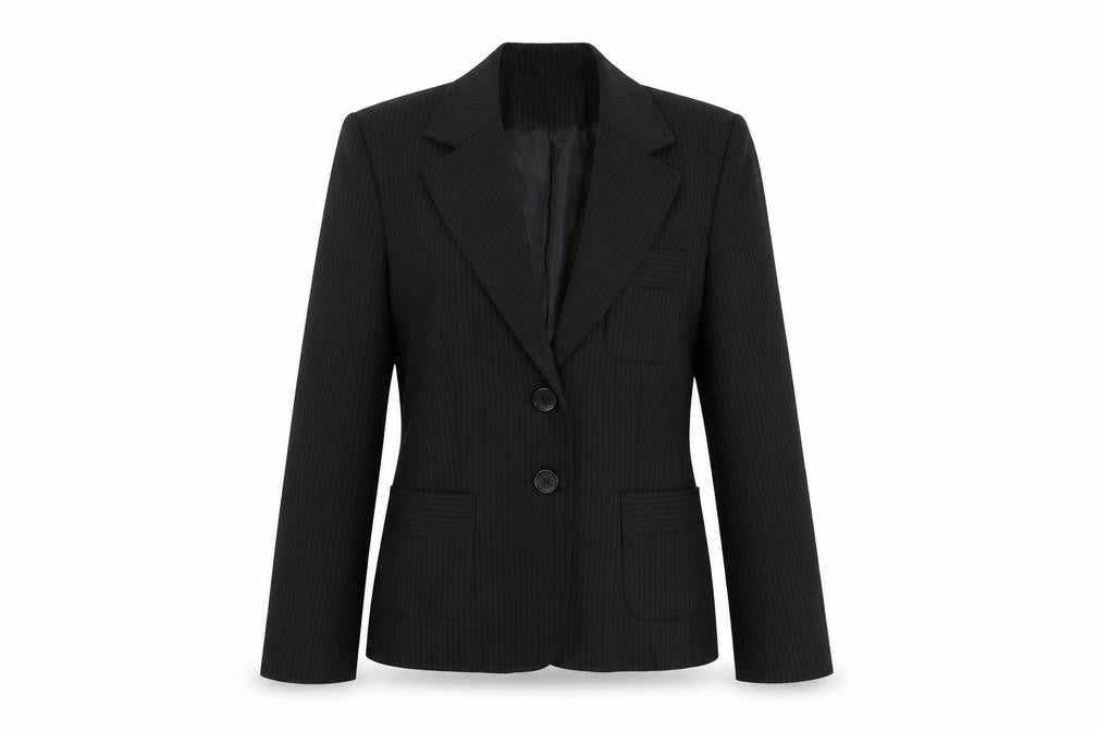Front view of Select Women's Black Pinstripe Blazer, size 10