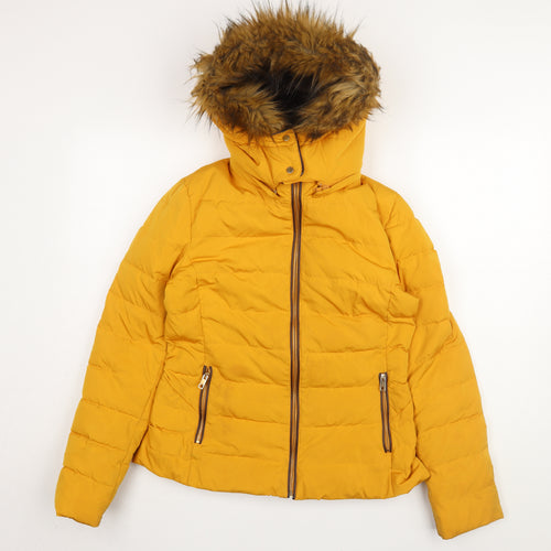 Zara Women's Yellow Puffer Jacket, UK 0, Winter Casual