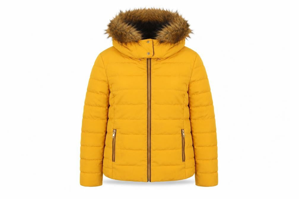 Front view of Zara Women's Yellow Puffer Jacket, UK 0, Winter Casual