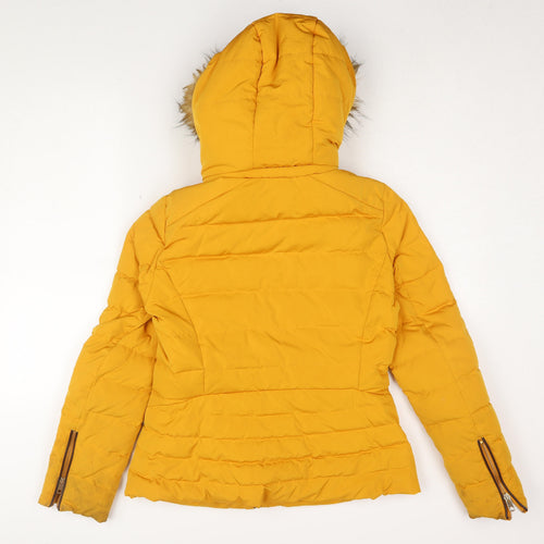 Zara Women's Yellow Puffer Jacket, UK 0, Winter Casual
