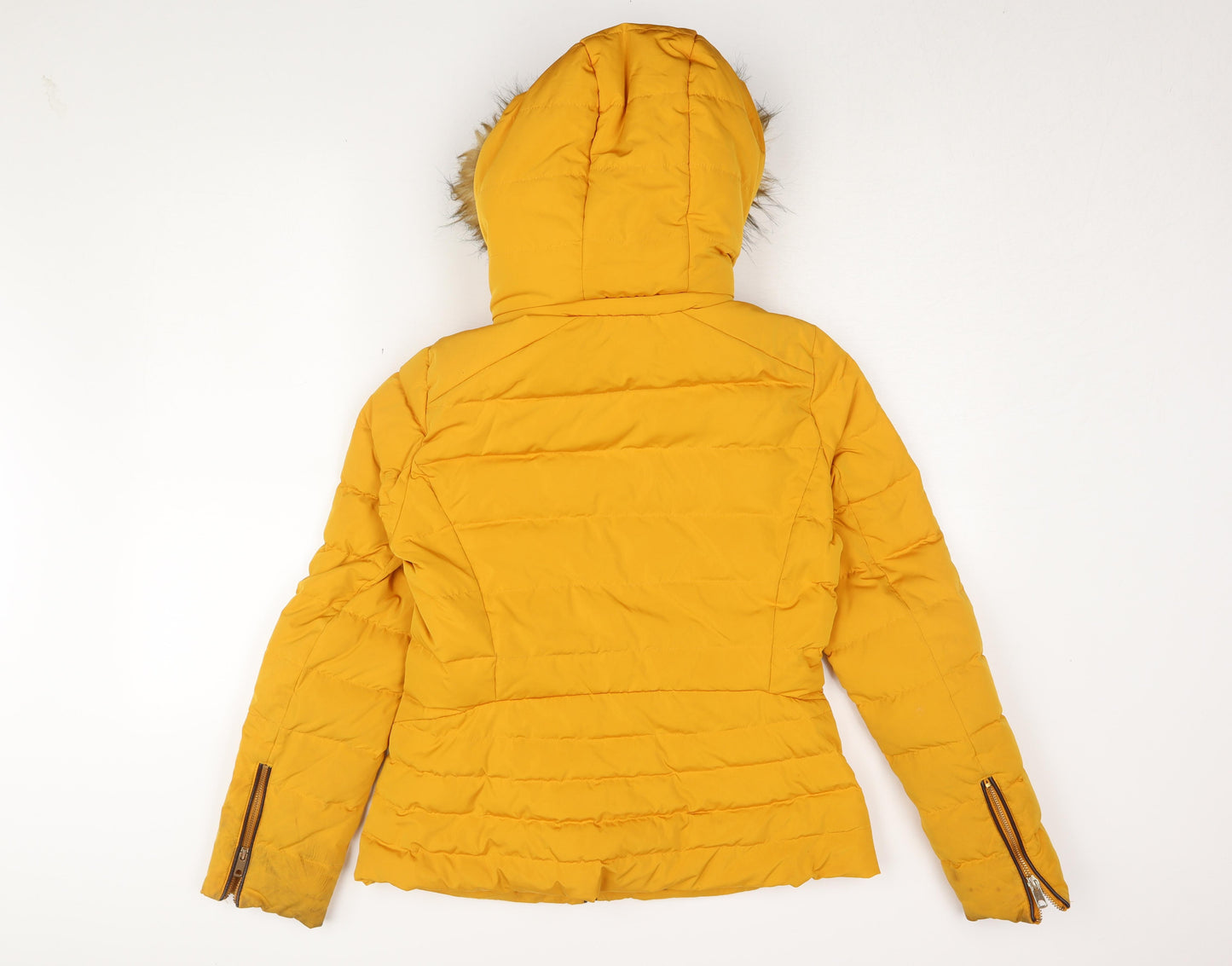 Zara Women's Yellow Puffer Jacket, UK 0, Winter Casual