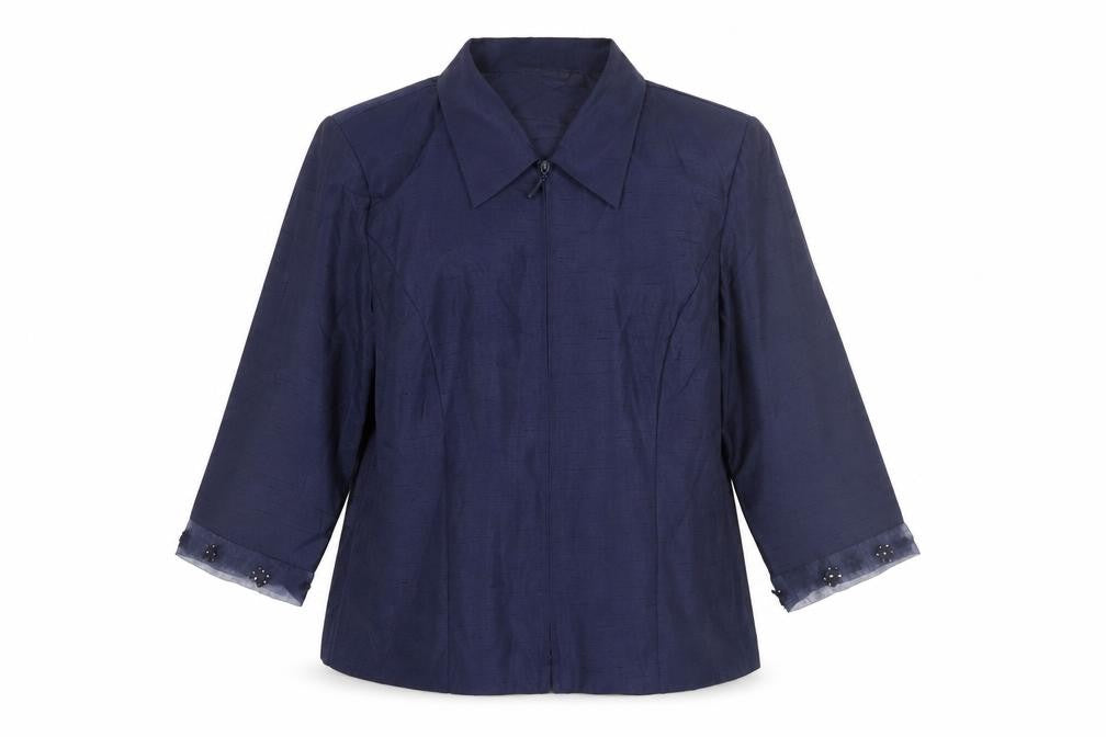 Front view of Sag Harbor Women's Blue Blazer, size 8, Petites