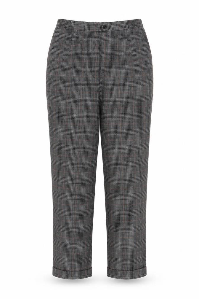 Front view of Hunter Sportswear Grey Check Pleated Trousers, size 14
