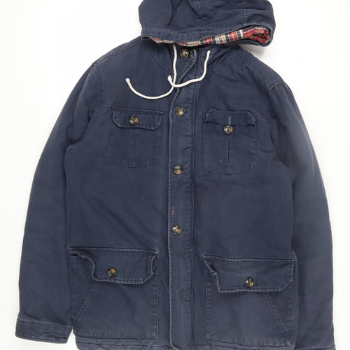 I Solid Men's Blue Hooded Cotton Jacket XL Casual