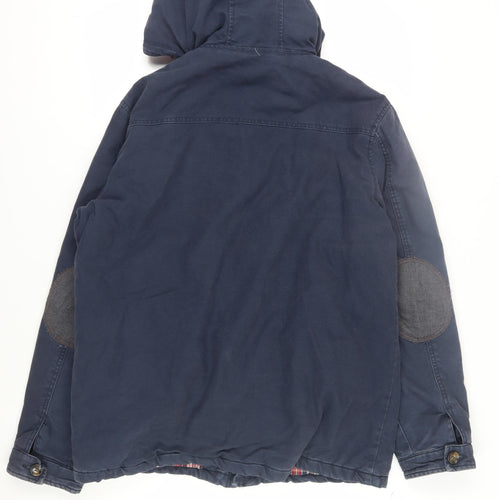 I Solid Men's Blue Hooded Cotton Jacket XL Casual