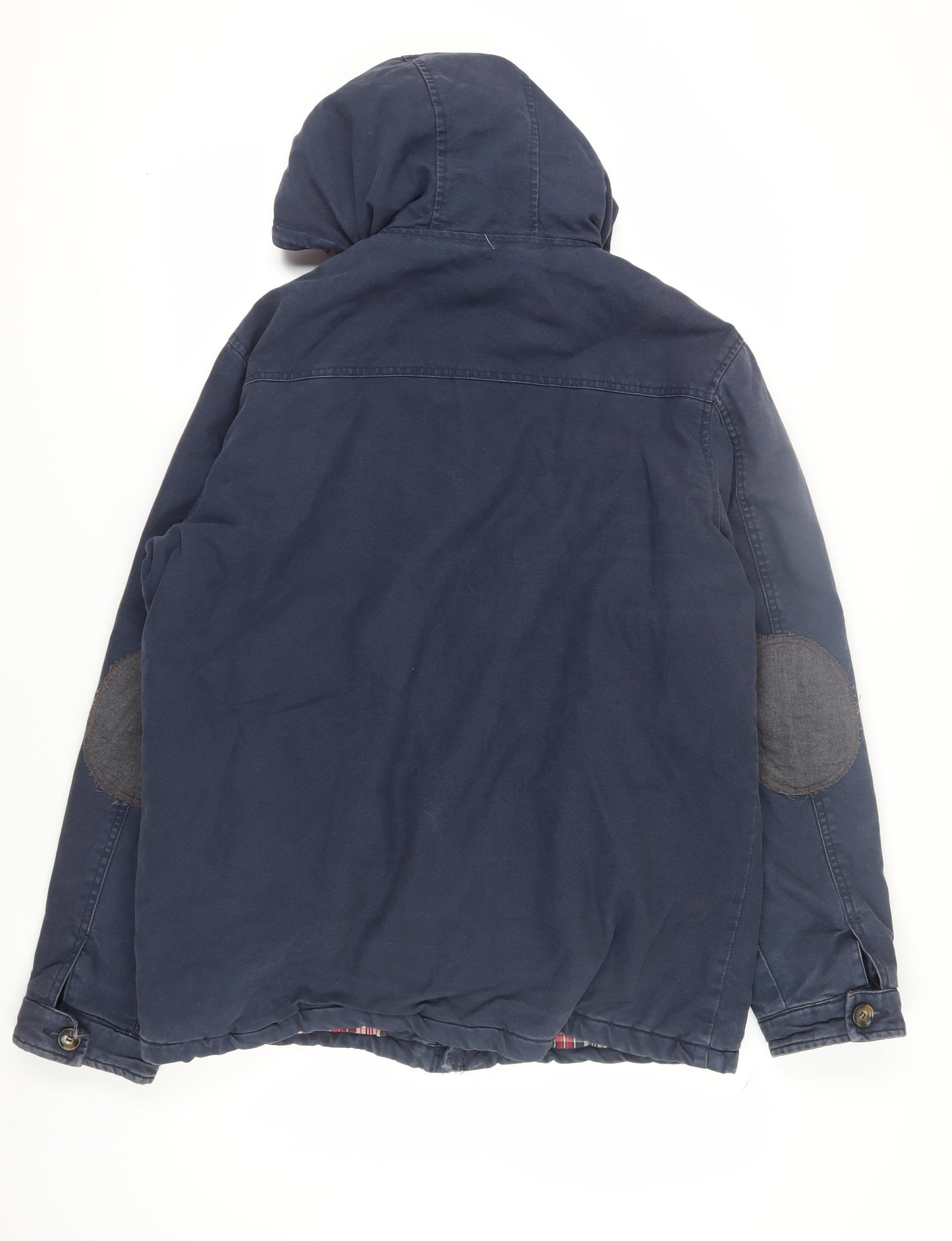 I Solid Men's Blue Hooded Cotton Jacket XL Casual