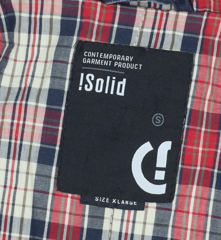 I Solid Men's Blue Hooded Cotton Jacket XL Casual