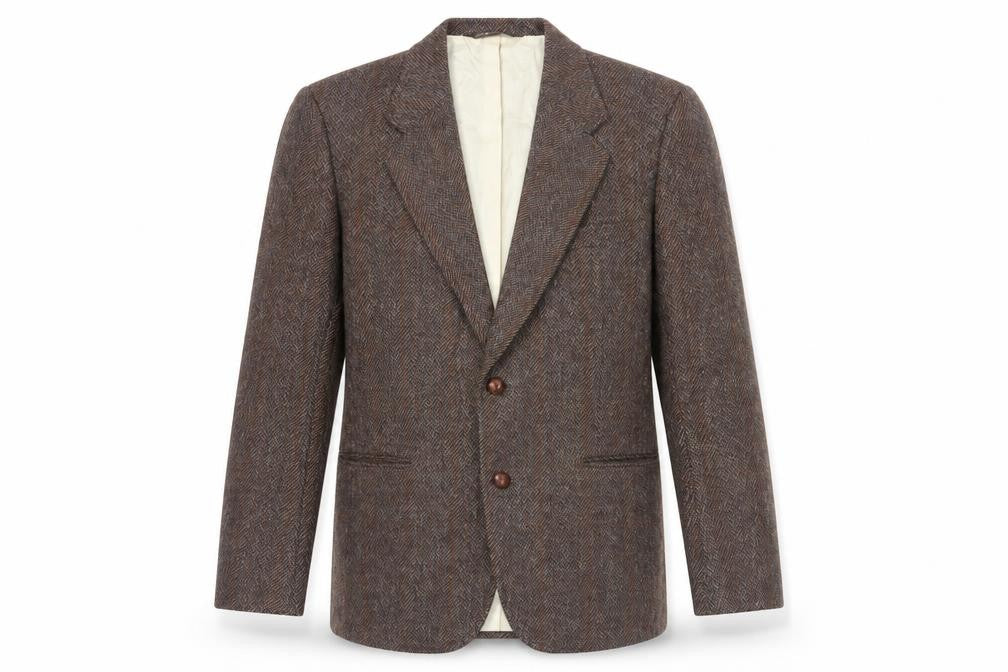 Front view of Harry Rosen Men's Brown Herringbone Wool Blazer 40