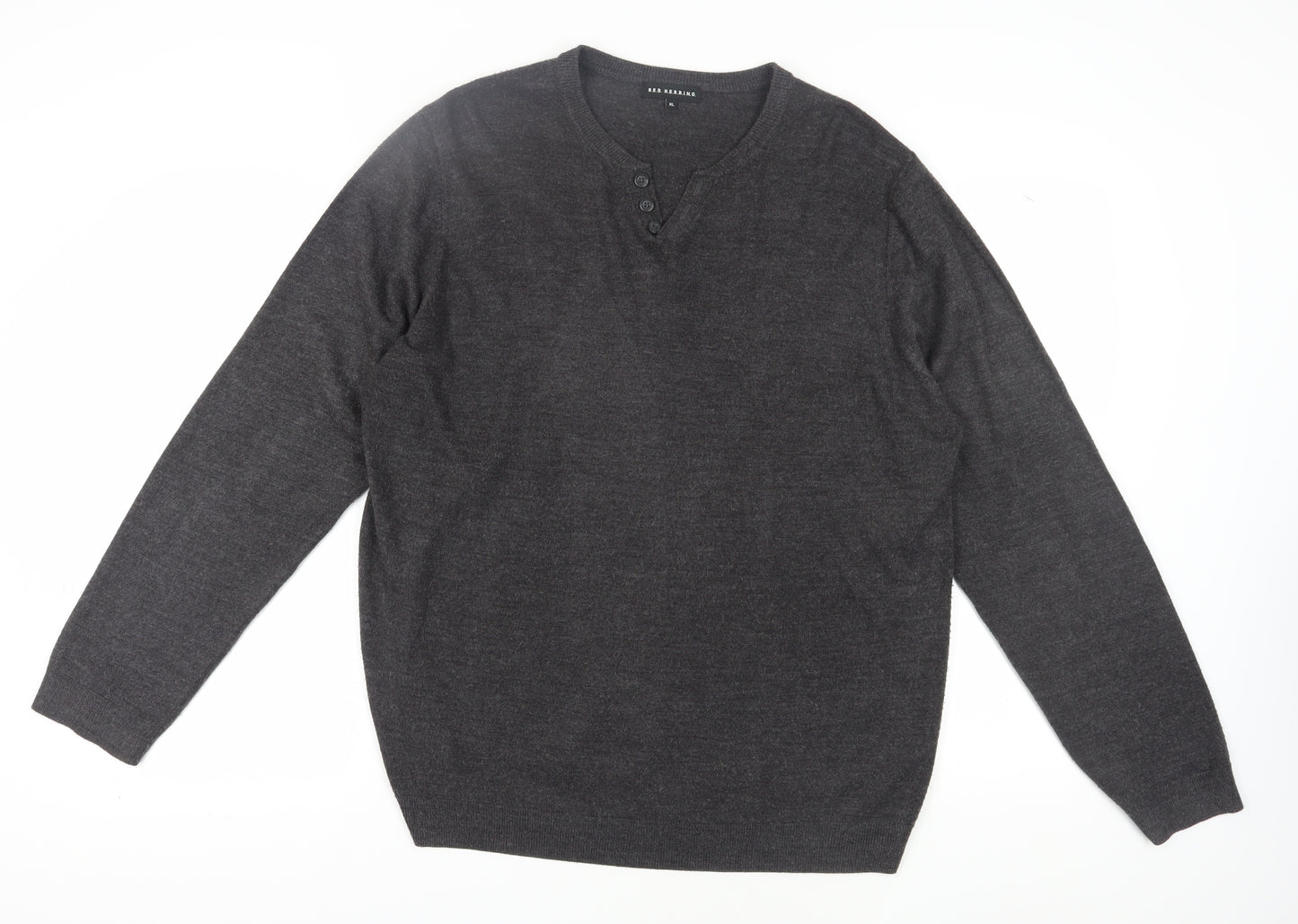 Red Herring Men's Black XL Henley Jumper
