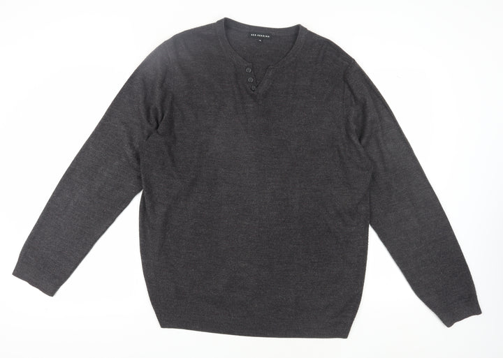 Red Herring Men's Black XL Henley Jumper