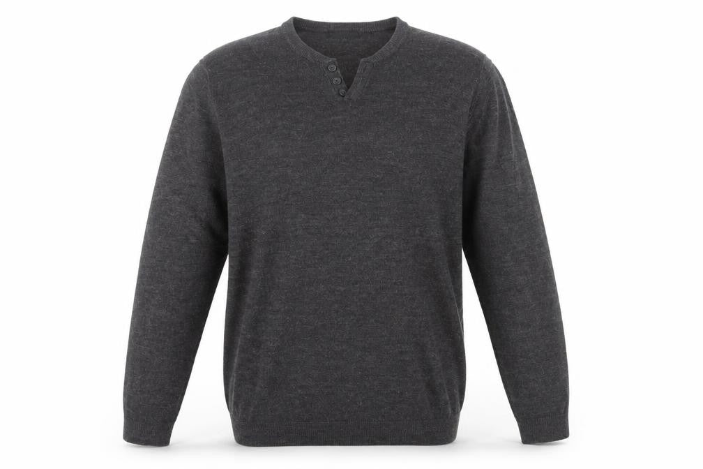 Front view of Red Herring Men's Black XL Henley Jumper