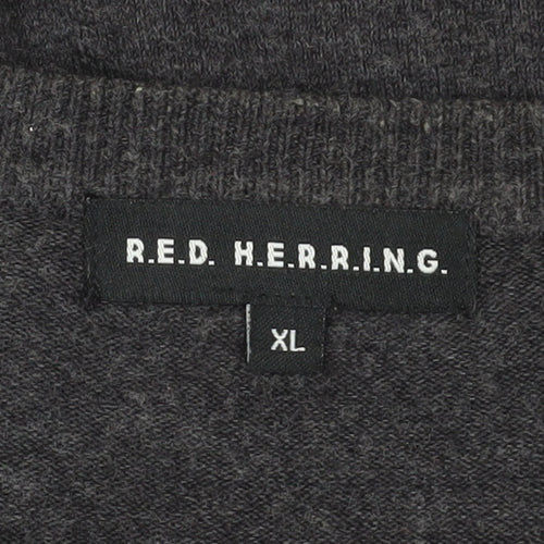 Red Herring Men's Black XL Henley Jumper