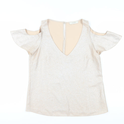 Oasis Women Beige Flutter Sleeve Party Blouse Size 12