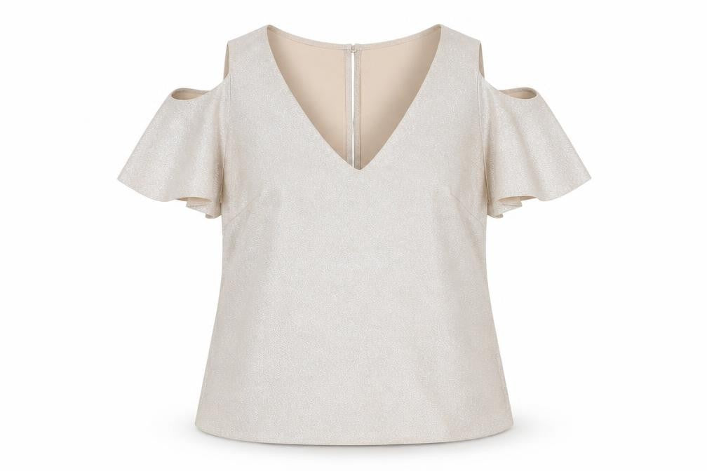 Front view of Oasis Women Beige Flutter Sleeve Party Blouse, size 12