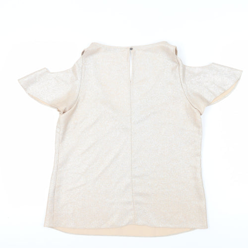 Oasis Women Beige Flutter Sleeve Party Blouse Size 12