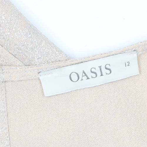 Oasis Women Beige Flutter Sleeve Party Blouse Size 12