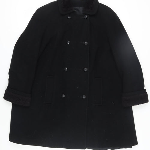Living Women's Black Wool Pea Coat, Size 14, Button Closure