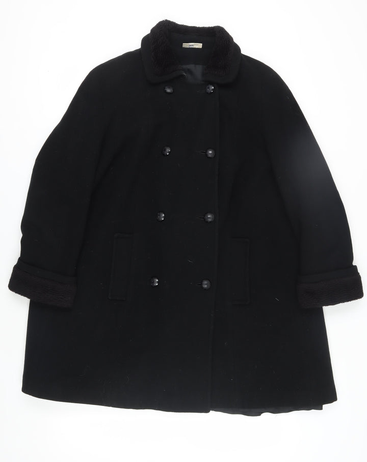 Living Women's Black Wool Pea Coat, Size 14, Button Closure