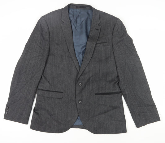 Next Men's Grey 42R Suit Jacket Single-Breasted