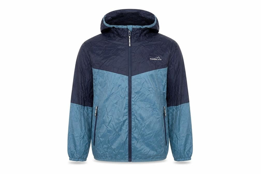 Front view of Freedom Trail boys’ blue windbreaker jacket 11-12 years