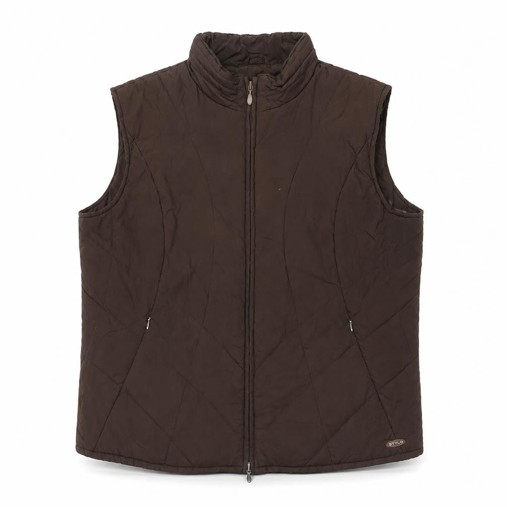 Front view of Stylo Women's Brown Puffer Waistcoat - L