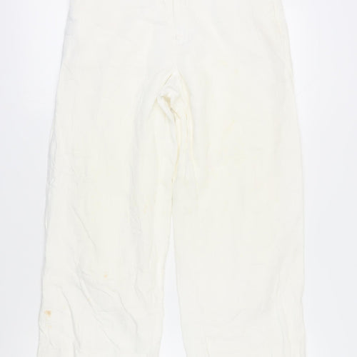 Gap Women's White Linen Wide-Leg Trousers, Size 4