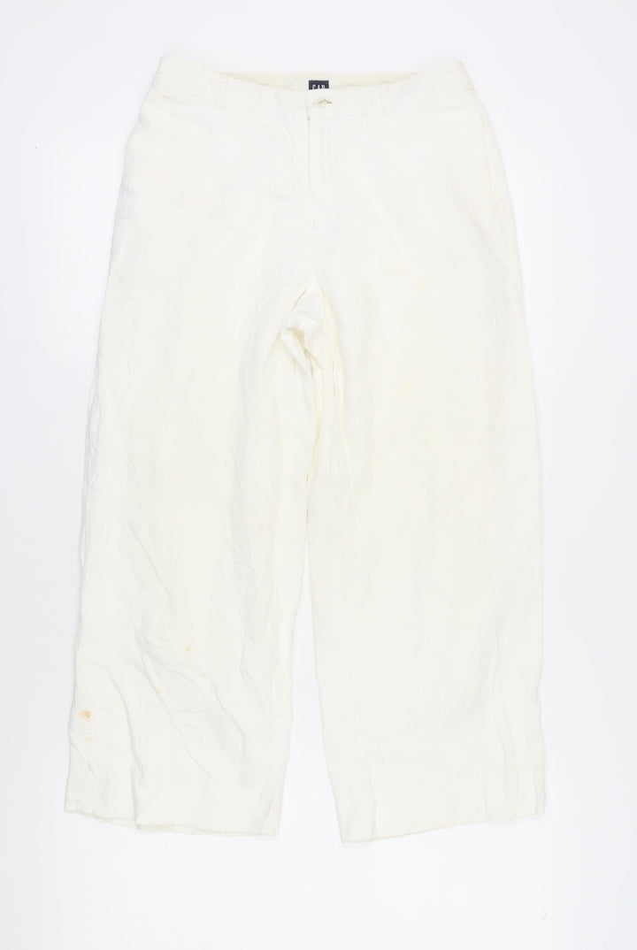 Gap Women's White Linen Wide-Leg Trousers, Size 4