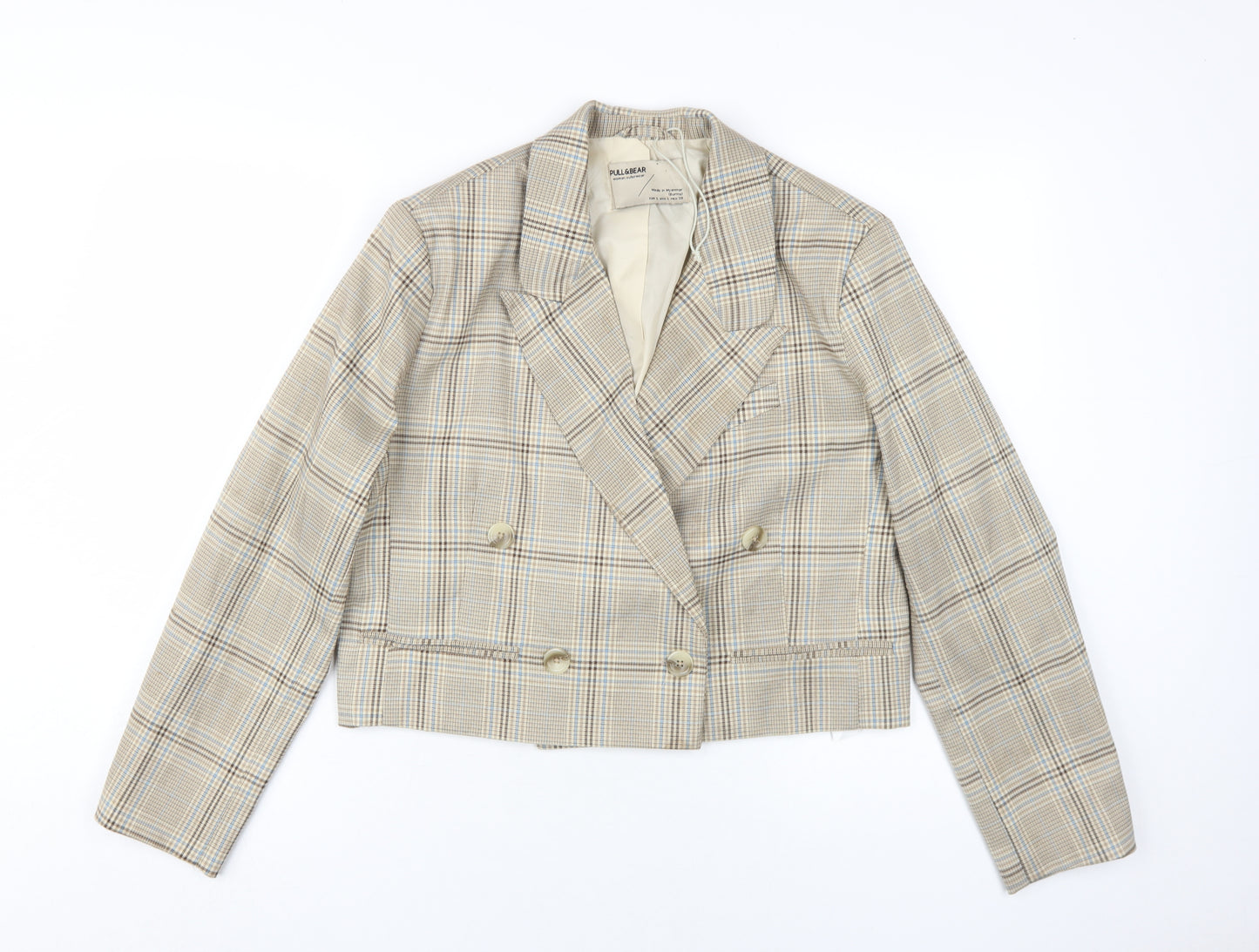 Pull & Bear Women's Beige Check Blazer L